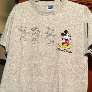 Disney Gray T-Shirt with Mickey Mouse Sketches and embroidery. Adult size Med.